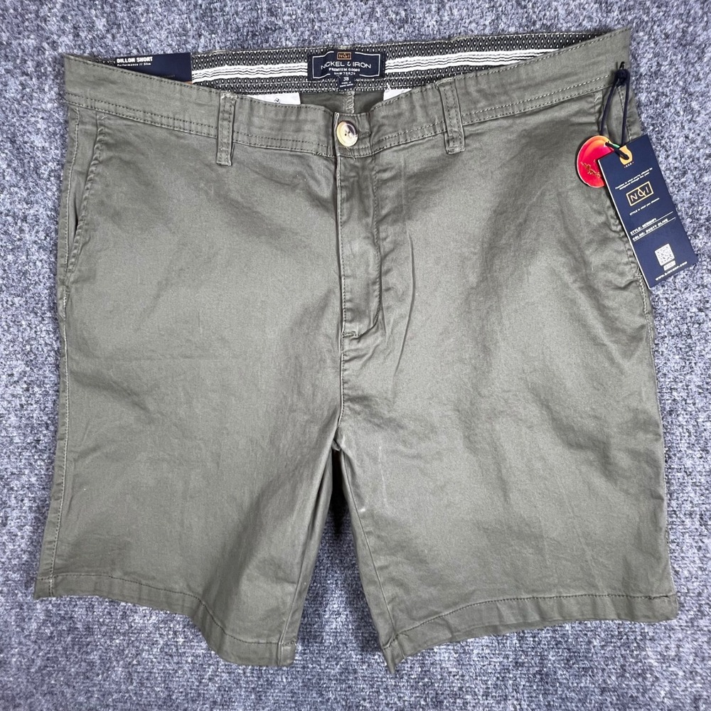 Nickel & Iron Dillon Performance Slim Flex Twill Shorts Dusty Olive 38 NWT